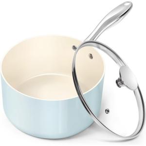 MICHELANGELO Sauce Pan with Lid, Non Stick Saucepan Set of 3-1Qt & 2Qt & 3Qt Small Pots for Cooking, Ceramic Saucepan – Non-Toxic, Scratch-Resistant, Oven Safe, Light Blue(Light Blue)