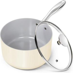 MICHELANGELO Sauce Pan with Lid, Non Stick Saucepan Set of 3-1Qt & 2Qt & 3Qt Small Pots for Cooking, Ceramic Saucepan – Non-Toxic, Scratch-Resistant, Oven Safe, Light Blue(Beige)