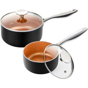 MICHELANGELO Sauce Pan with Lid, Ultra Nonstick 3 Qt Saucepan with Lid, 3 Quart Non Stick Pot Induction Compatible, Ceramic Small Pot, Copper(1+2 Quarts)