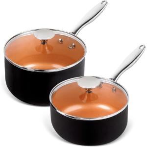 MICHELANGELO Sauce Pan with Lid, Ultra Nonstick 3 Qt Saucepan with Lid, 3 Quart Non Stick Pot Induction Compatible, Ceramic Small Pot, Copper(2+3 Quarts)