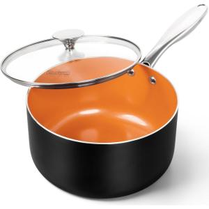 MICHELANGELO Sauce Pan with Lid, Ultra Nonstick 3 Qt Saucepan with Lid, 3 Quart Non Stick Pot Induction Compatible, Ceramic Small Pot, Copper(4 Quarts)
