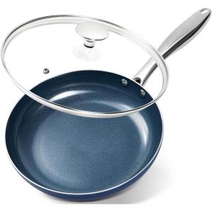 MICHELANGELO Small Frying Pan – 8 Inch Nonstick Frying Pan with Lid, Non-Toxic Omelette Pan with Stainless Handle, Nonstick Skillet, Blue-Ceramic(10 Inch)