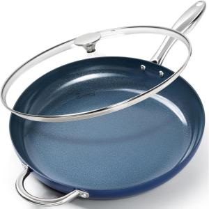 MICHELANGELO Small Frying Pan – 8 Inch Nonstick Frying Pan with Lid, Non-Toxic Omelette Pan with Stainless Handle, Nonstick Skillet, Blue-Ceramic(14inch)