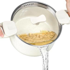 MICHELANGELO Pasta Pot with Strainer Lid – 6 Quart Cooking Pot with Lid, Non Stick Spaghetti Pot Ceramic Coated with Twist and Lock Handles for Easy Draining, Induction Compatible, Roden Green(White)