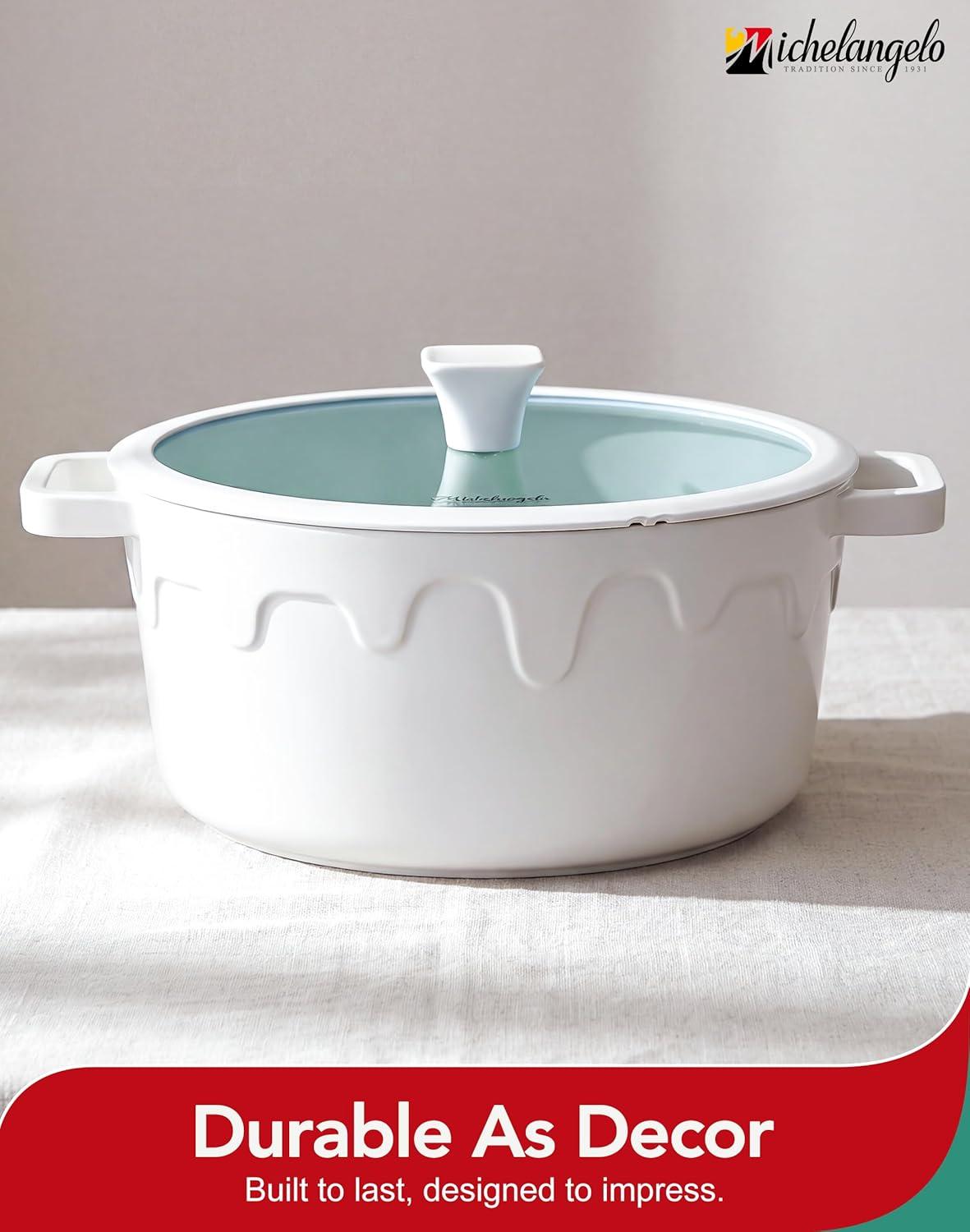 image:imageMICHELANGELO Ceramic Stock Pot with Lid Nonstick Soup Pot for Induction Cooktop 8Quart Non Stick Cooking Pots with Silicone Handle Covers amp PotHolder GreyWhite