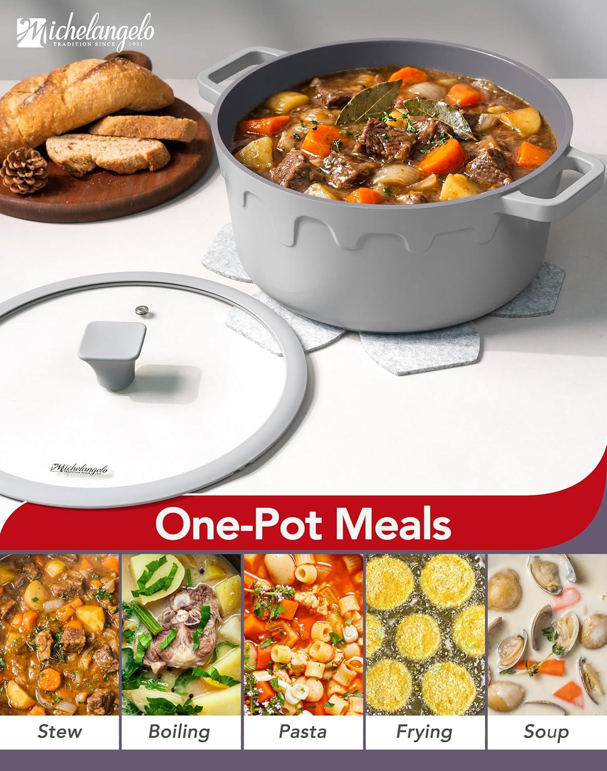 image:imageMICHELANGELO Ceramic Stock Pot with Lid Nonstick Soup Pot for Induction Cooktop 8Quart Non Stick Cooking Pots with Silicone Handle Covers amp PotHolder GreyGray