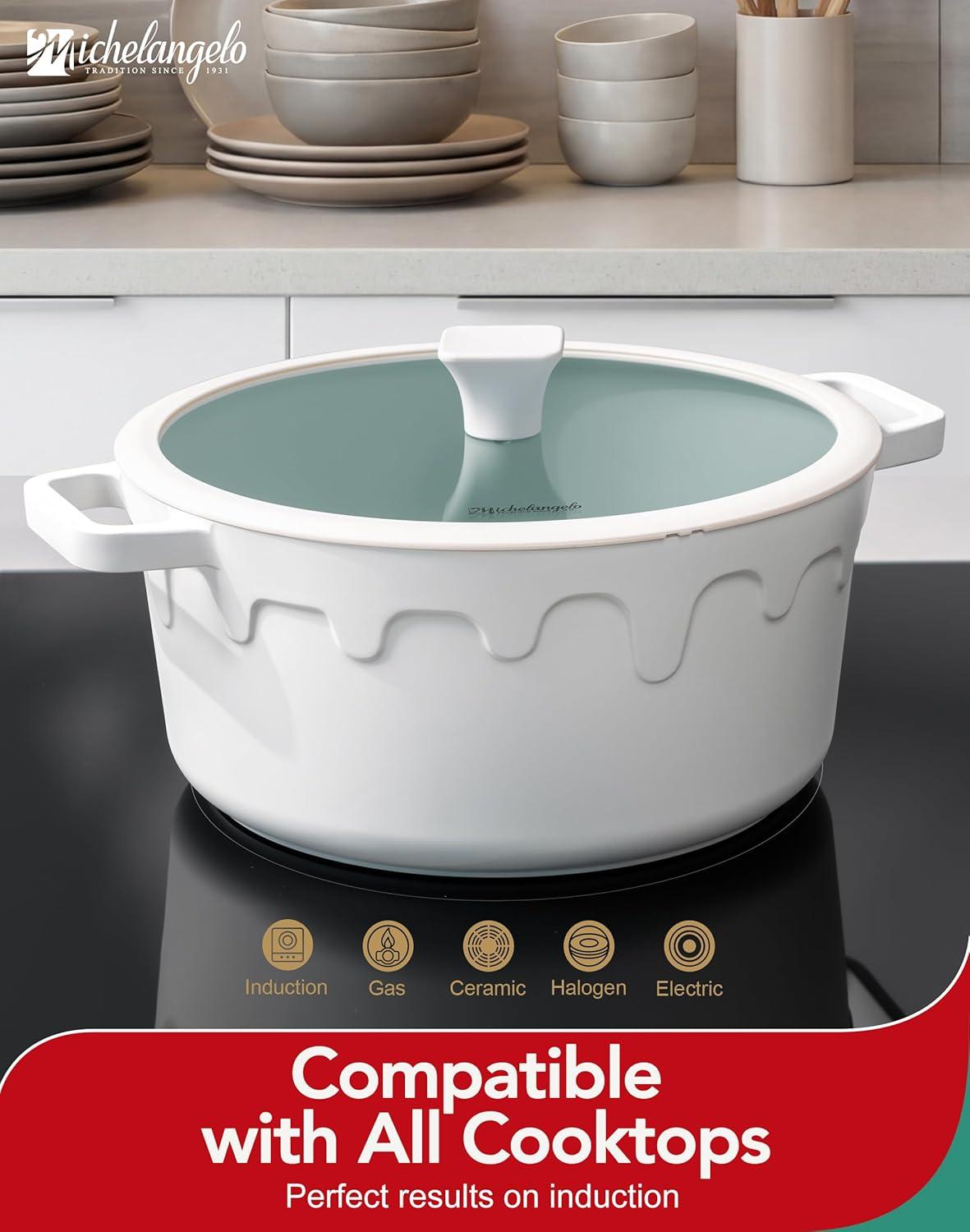 image:imageMICHELANGELO Ceramic Stock Pot with Lid Nonstick Soup Pot for Induction Cooktop 8Quart Non Stick Cooking Pots with Silicone Handle Covers amp PotHolder GreyWhite