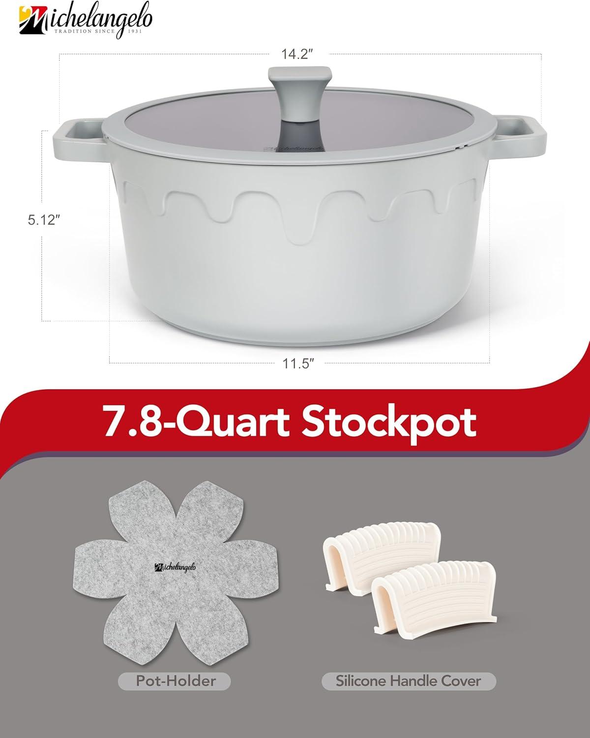 image:imageMICHELANGELO Ceramic Stock Pot with Lid Nonstick Soup Pot for Induction Cooktop 8Quart Non Stick Cooking Pots with Silicone Handle Covers amp PotHolder GreyGray