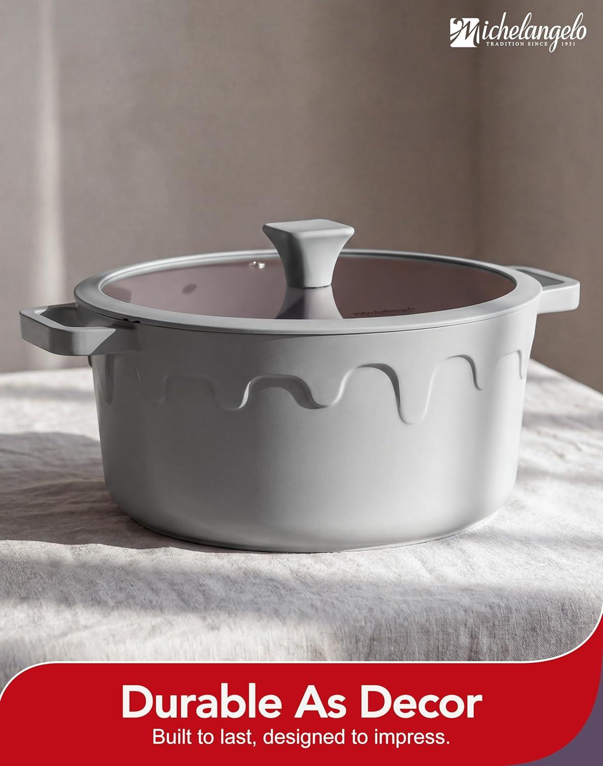 image:imageMICHELANGELO Ceramic Stock Pot with Lid Nonstick Soup Pot for Induction Cooktop 8Quart Non Stick Cooking Pots with Silicone Handle Covers amp PotHolder GreyGray