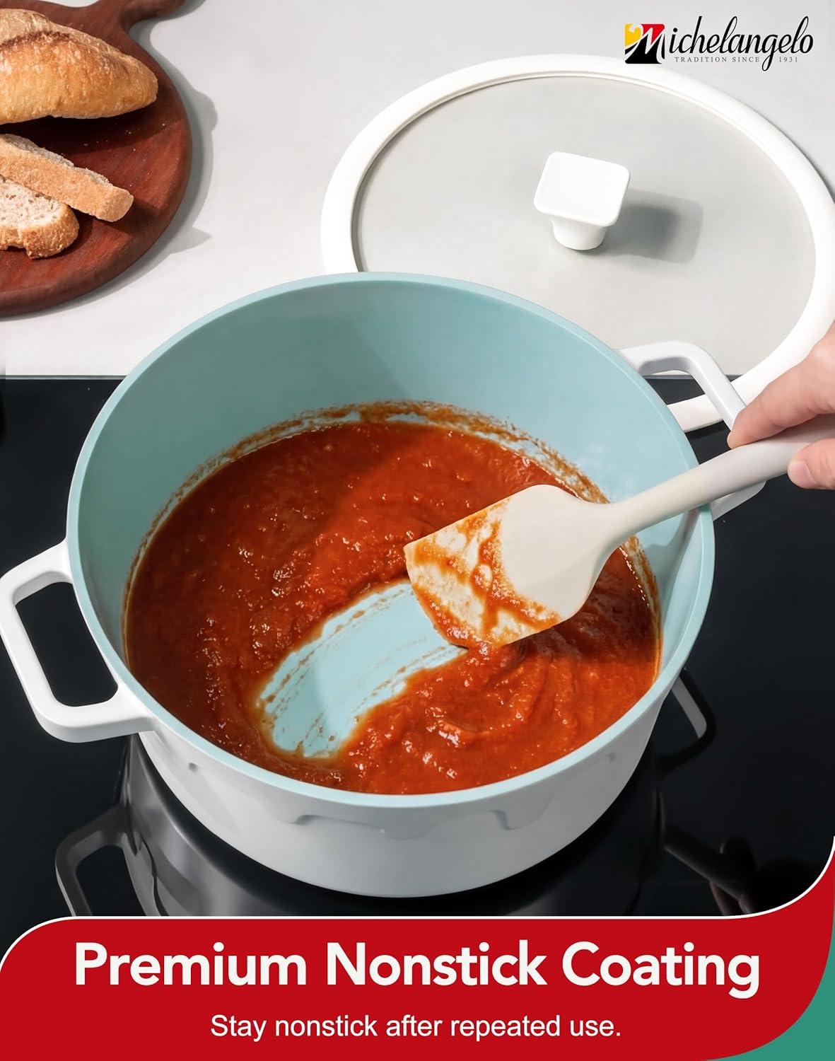 image:imageMICHELANGELO Ceramic Stock Pot with Lid Nonstick Soup Pot for Induction Cooktop 8Quart Non Stick Cooking Pots with Silicone Handle Covers amp PotHolder GreyWhite