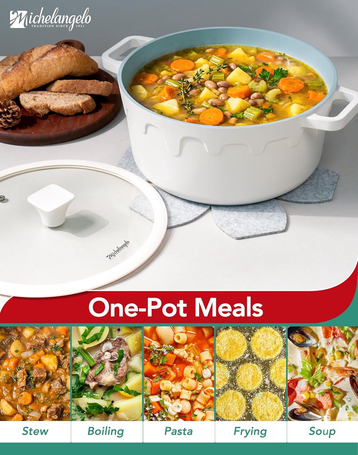 image:imageMICHELANGELO Ceramic Stock Pot with Lid Nonstick Soup Pot for Induction Cooktop 8Quart Non Stick Cooking Pots with Silicone Handle Covers amp PotHolder GreyWhite