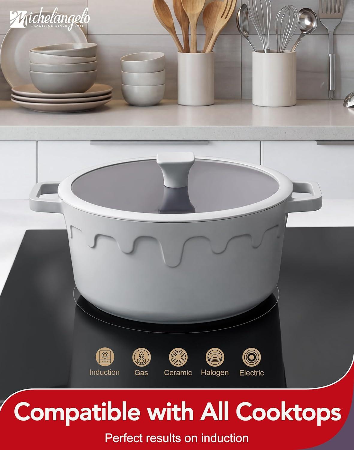 image:imageMICHELANGELO Ceramic Stock Pot with Lid Nonstick Soup Pot for Induction Cooktop 8Quart Non Stick Cooking Pots with Silicone Handle Covers amp PotHolder GreyGray