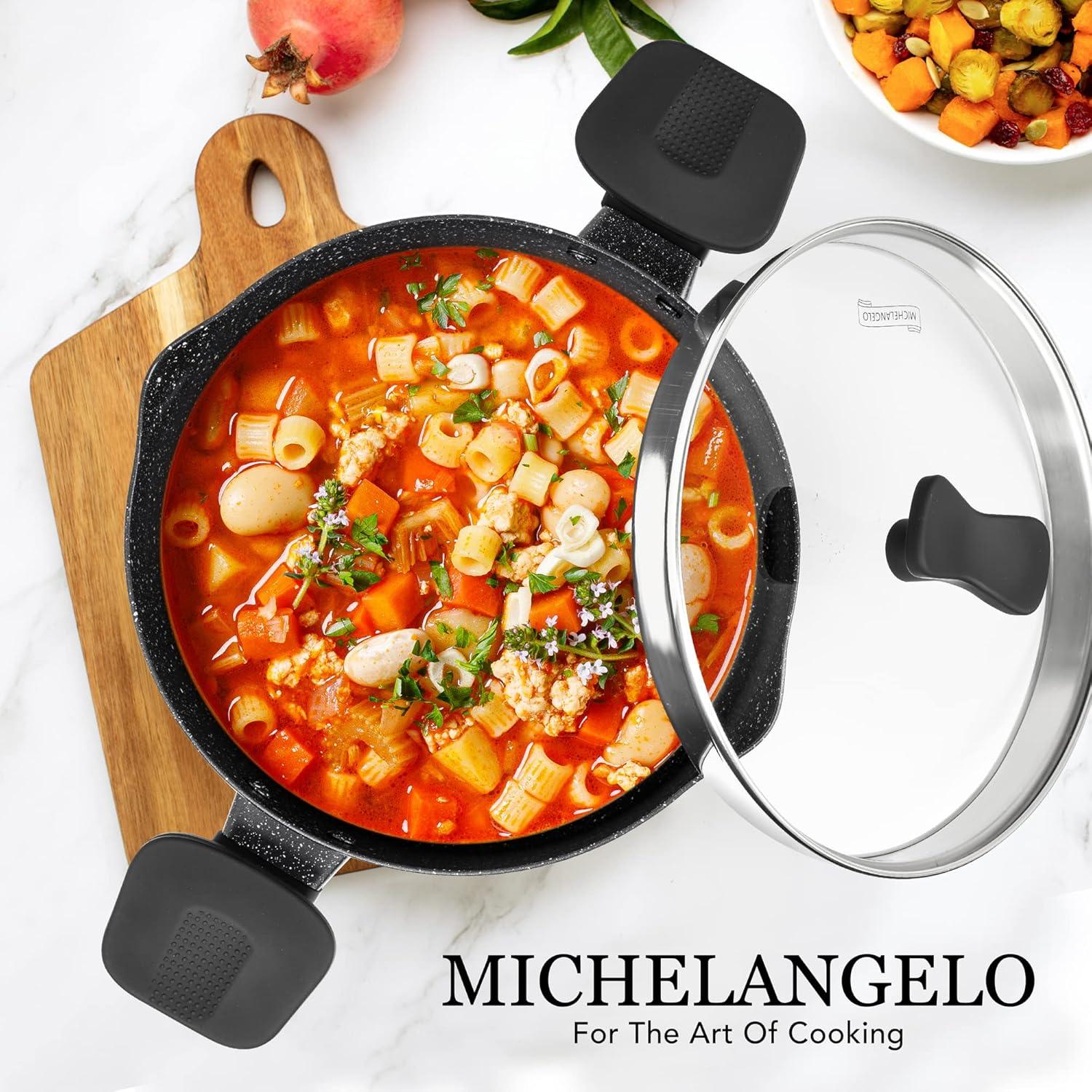 image:imageMICHELANGELO Stock Pot with Lid 6 Quart Cooking Pot Nonstick Soup Pot with Twist and Lock Handles Aluminum Pasta Pot with Granite Coating Induction Compatible Black