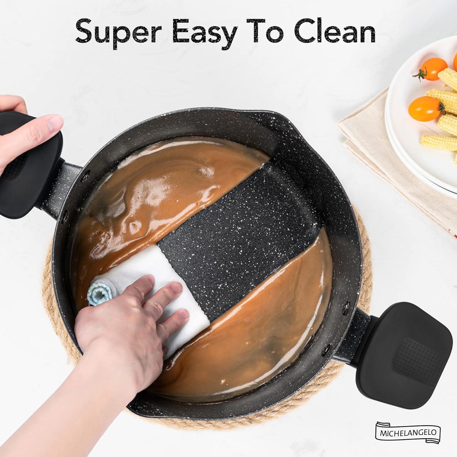 image:imageMICHELANGELO Stock Pot with Lid 6 Quart Cooking Pot Nonstick Soup Pot with Twist and Lock Handles Aluminum Pasta Pot with Granite Coating Induction Compatible Black