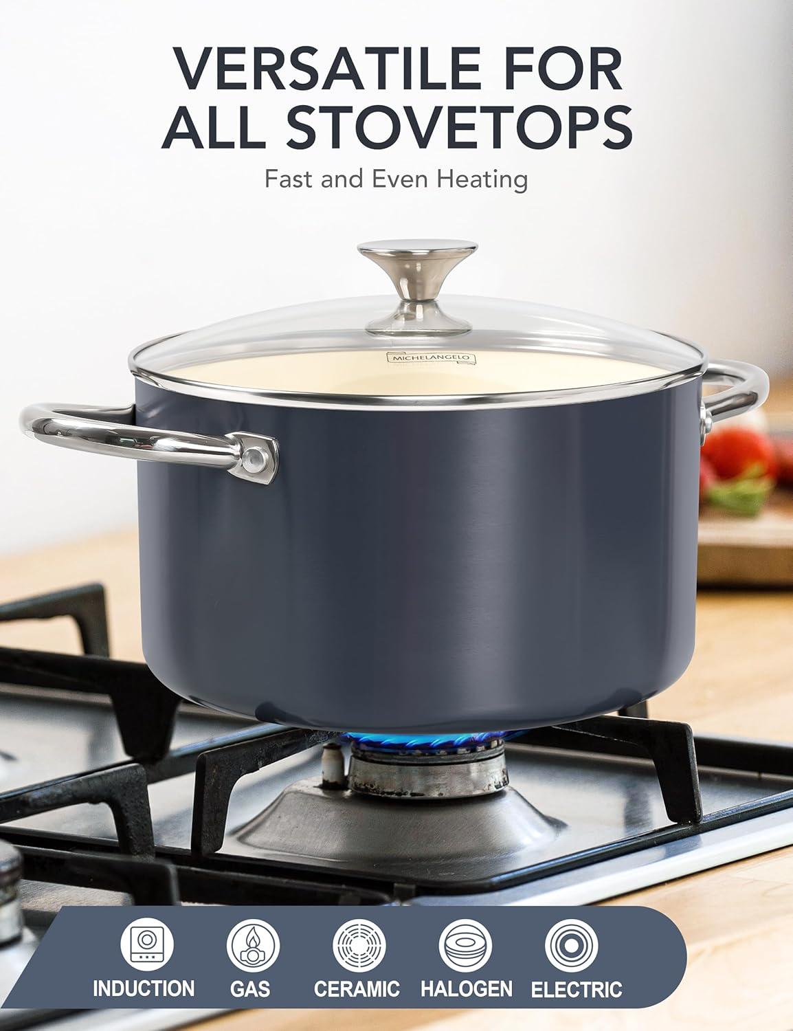 image:imageMICHELANGELO Stock Pot with Lid 6 Quart Cooking Pot with Ceramic Coating Nonstick Ceramic Soup Pot with Lid Induction Compatible 6QT Stockpot BluePurple