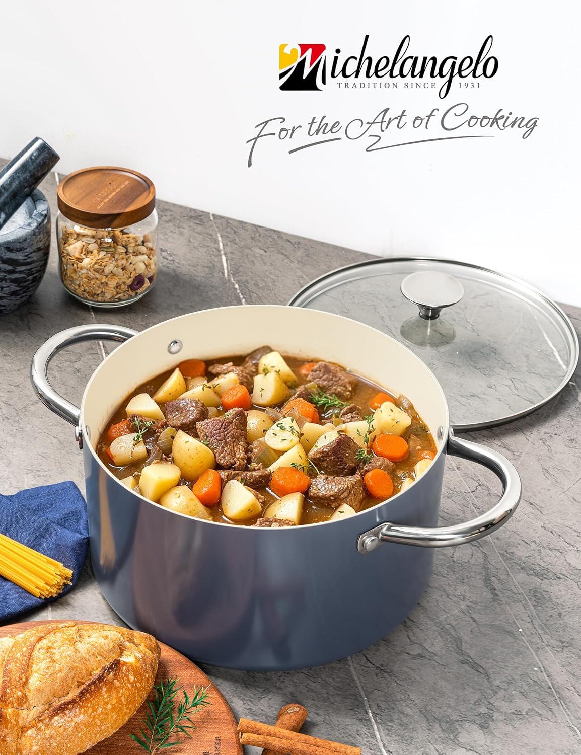 image:imageMICHELANGELO Stock Pot with Lid 6 Quart Cooking Pot with Ceramic Coating Nonstick Ceramic Soup Pot with Lid Induction Compatible 6QT Stockpot BluePurple
