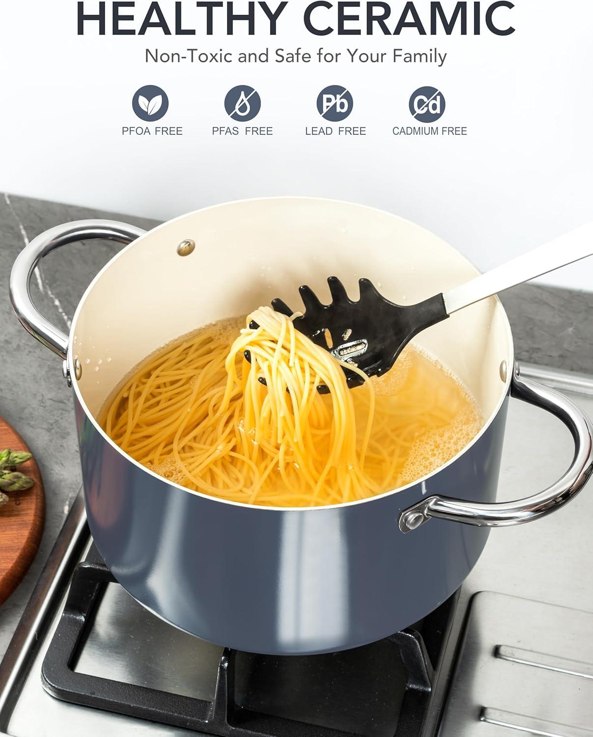 image:imageMICHELANGELO Stock Pot with Lid 6 Quart Cooking Pot with Ceramic Coating Nonstick Ceramic Soup Pot with Lid Induction Compatible 6QT Stockpot BluePurple