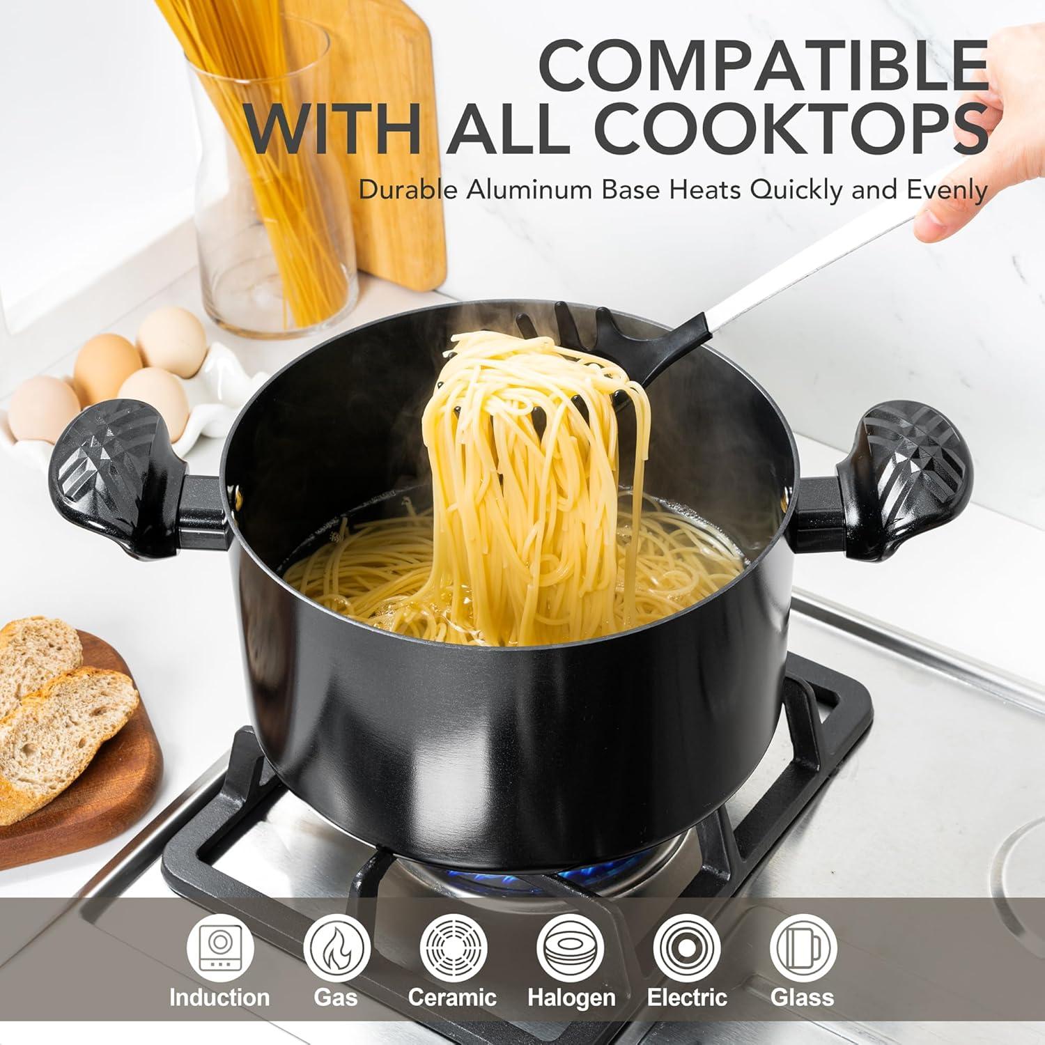 image:imageMICHELANGELO Stock Pot with Lid 6 Quart Soup Pot with Lid Nonstick Ceramic Cooking Pot with StayCool Handle Induction Compatible 6QT BlackBlack