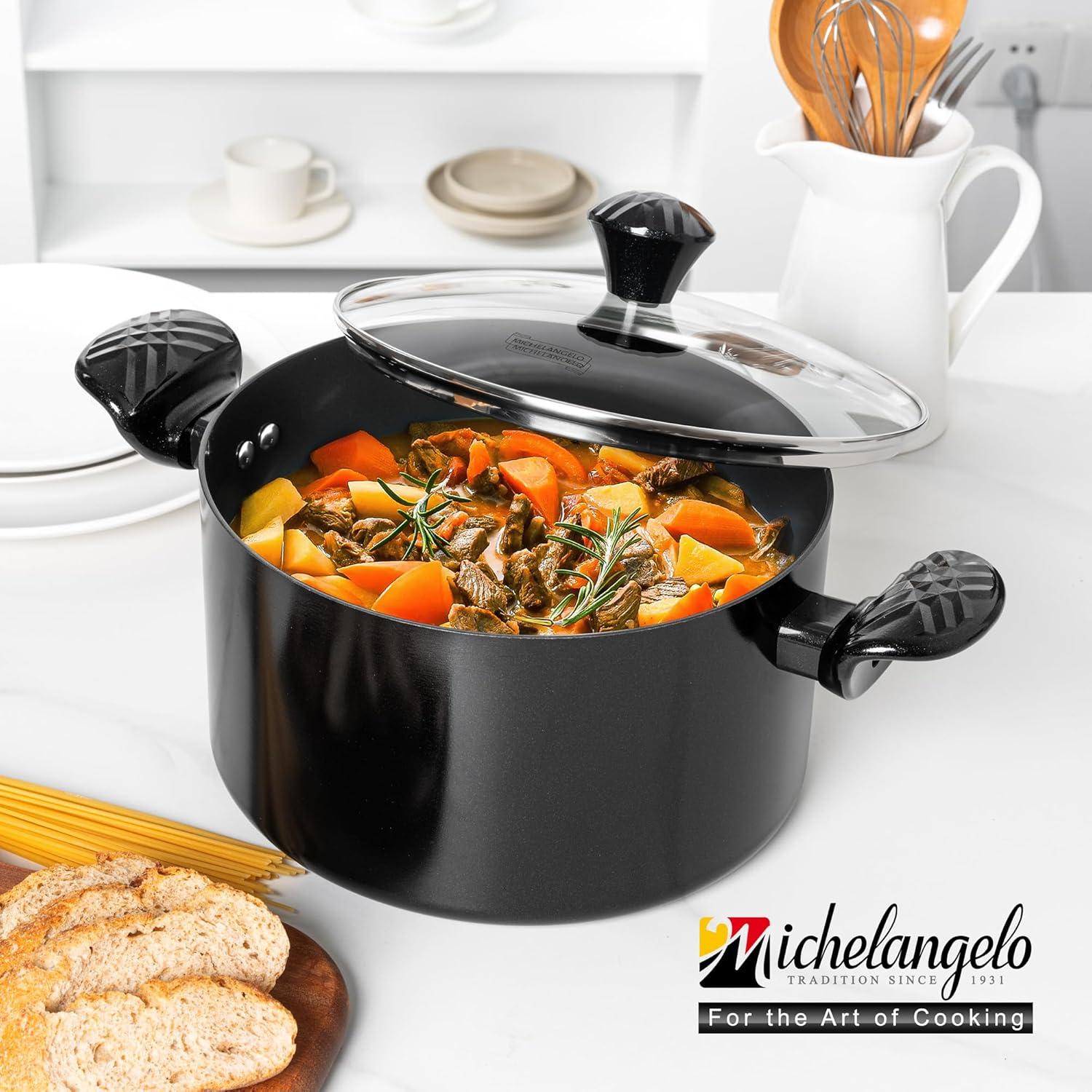 image:imageMICHELANGELO Stock Pot with Lid 6 Quart Soup Pot with Lid Nonstick Ceramic Cooking Pot with StayCool Handle Induction Compatible 6QT BlackBlack