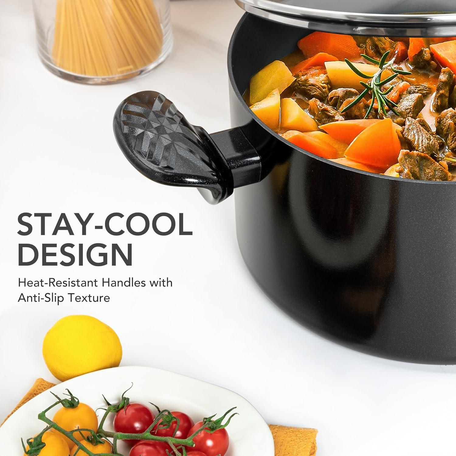 image:imageMICHELANGELO Stock Pot with Lid 6 Quart Soup Pot with Lid Nonstick Ceramic Cooking Pot with StayCool Handle Induction Compatible 6QT BlackBlack