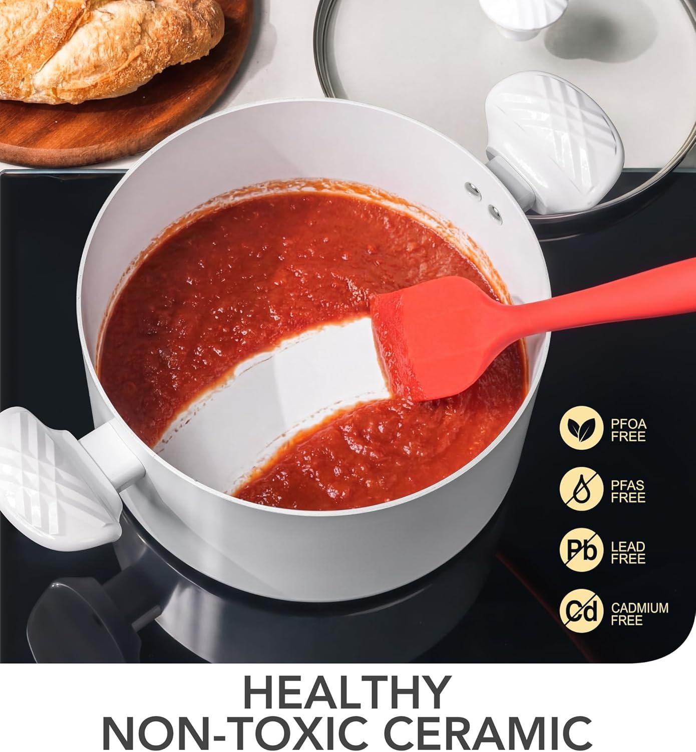 image:imageMICHELANGELO Stock Pot with Lid 6 Quart Soup Pot with Lid Nonstick Ceramic Cooking Pot with StayCool Handle Induction Compatible 6QT BlackWhite