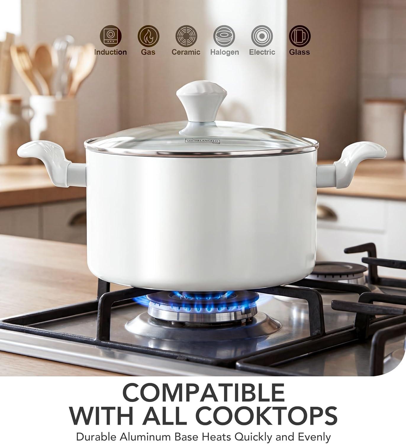 image:imageMICHELANGELO Stock Pot with Lid 6 Quart Soup Pot with Lid Nonstick Ceramic Cooking Pot with StayCool Handle Induction Compatible 6QT BlackWhite