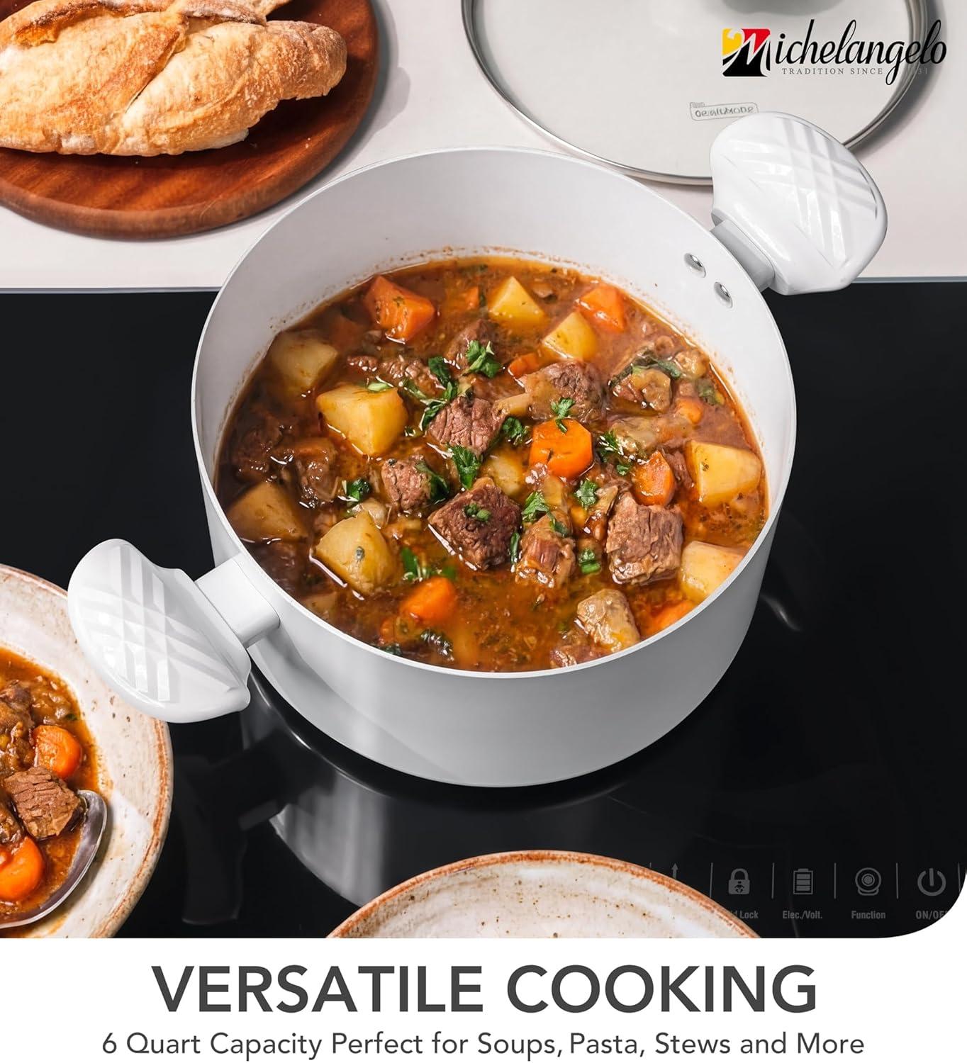 image:imageMICHELANGELO Stock Pot with Lid 6 Quart Soup Pot with Lid Nonstick Ceramic Cooking Pot with StayCool Handle Induction Compatible 6QT BlackWhite