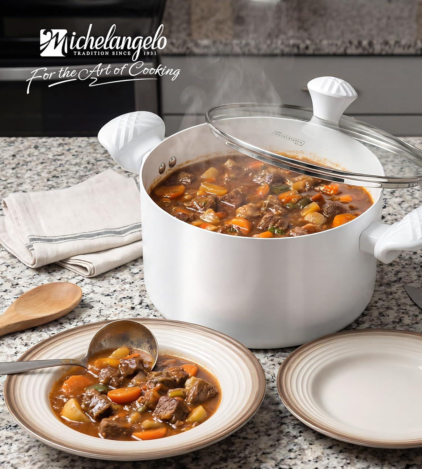 image:imageMICHELANGELO Stock Pot with Lid 6 Quart Soup Pot with Lid Nonstick Ceramic Cooking Pot with StayCool Handle Induction Compatible 6QT BlackWhite