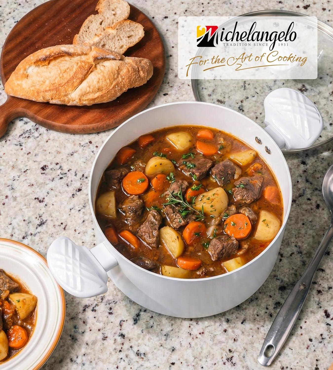 image:imageMICHELANGELO Stock Pot with Lid 6 Quart Soup Pot with Lid Nonstick Ceramic Cooking Pot with StayCool Handle Induction Compatible 6QT BlackWhite