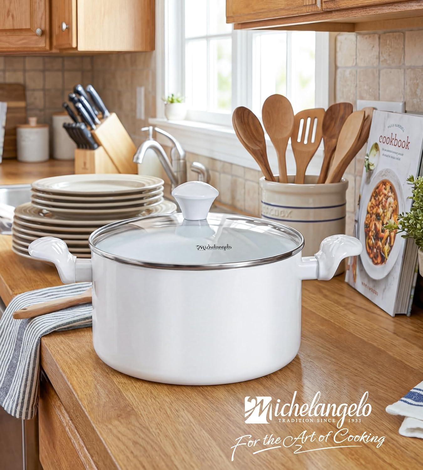 image:imageMICHELANGELO Stock Pot with Lid 6 Quart Soup Pot with Lid Nonstick Ceramic Cooking Pot with StayCool Handle Induction Compatible 6QT BlackWhite