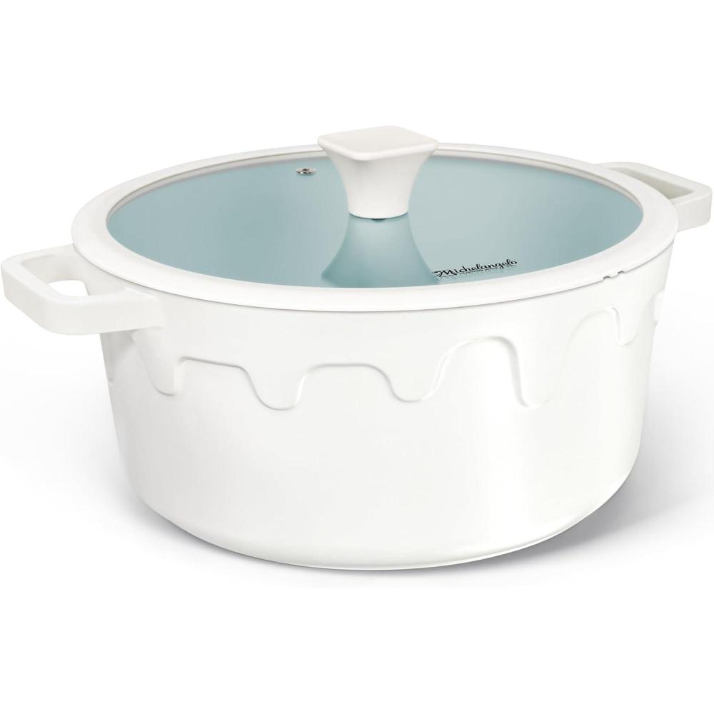 image:imageMICHELANGELO Ceramic Stock Pot with Lid  Nonstick Soup Pot for Induction Cooktop 8Quart Non Stick Cooking Pots with Silicone Handle Covers amp PotHolder GreyWhite
