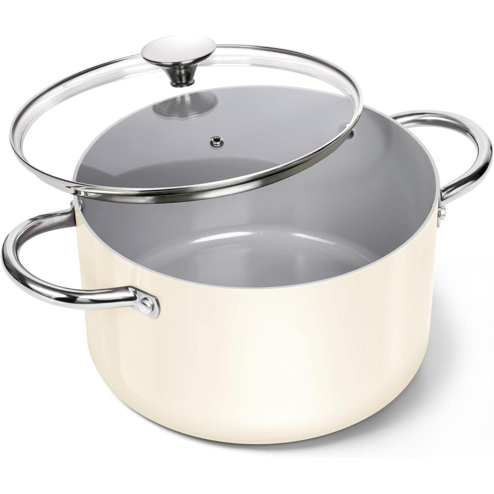 image:imageMICHELANGELO Stock Pot with Lid 6 Quart Cooking Pot with Ceramic Coating Nonstick Ceramic Soup Pot with Lid Induction Compatible 6QT Stockpot BlueBeige