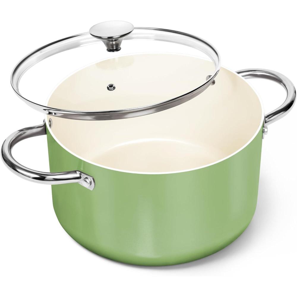 image:imageMICHELANGELO Stock Pot with Lid 6 Quart Cooking Pot with Ceramic Coating Nonstick Ceramic Soup Pot with Lid Induction Compatible 6QT Stockpot BlueGreen
