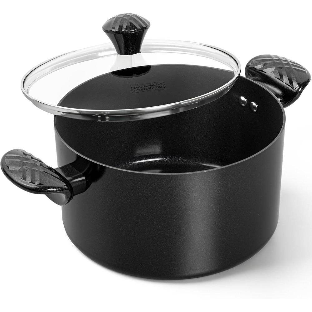 image:imageMICHELANGELO Stock Pot with Lid 6 Quart Soup Pot with Lid Nonstick Ceramic Cooking Pot with StayCool Handle Induction Compatible 6QT BlackBlack