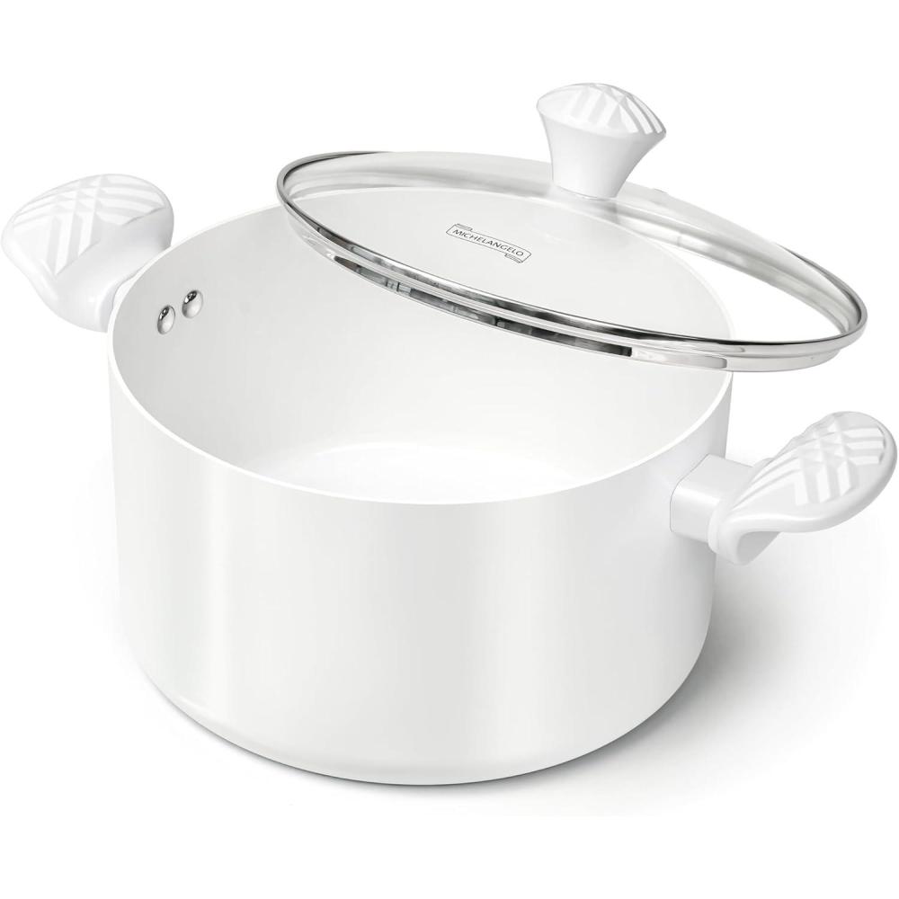 image:imageMICHELANGELO Stock Pot with Lid 6 Quart Soup Pot with Lid Nonstick Ceramic Cooking Pot with StayCool Handle Induction Compatible 6QT BlackWhite