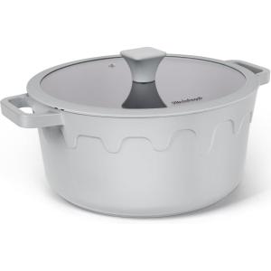 MICHELANGELO Ceramic Stock Pot with Lid – Nonstick Soup Pot for Induction Cooktop, 8-Quart Non Stick Cooking Pots with Silicone Handle Covers & Pot-Holder, Grey(Gray)