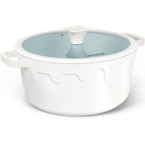MICHELANGELO Ceramic Stock Pot with Lid – Nonstick Soup Pot for Induction Cooktop, 8-Quart Non Stick Cooking Pots with Silicone Handle Covers & Pot-Holder, Grey(White)