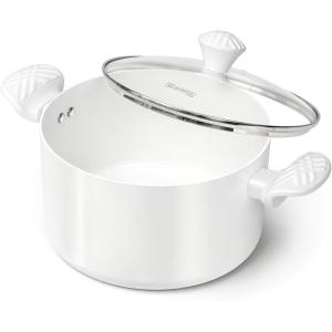 MICHELANGELO Stock Pot with Lid, 6 Quart Soup Pot with Lid, Nonstick Ceramic Cooking Pot with Stay-Cool Handle, Induction Compatible – 6QT, Black(White)