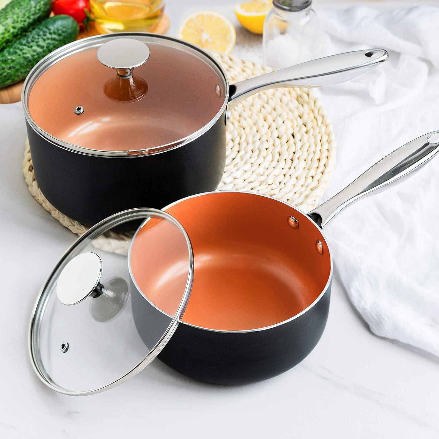 image:imageMICHELANGELO 1Qt amp 2Qt Saucepan with Lids 12 Inch Frying Pan Ceramic Nonstick Pan Set with Lid Small Nonstick Coppper Pan with Lid and Copper Pot and Pan
