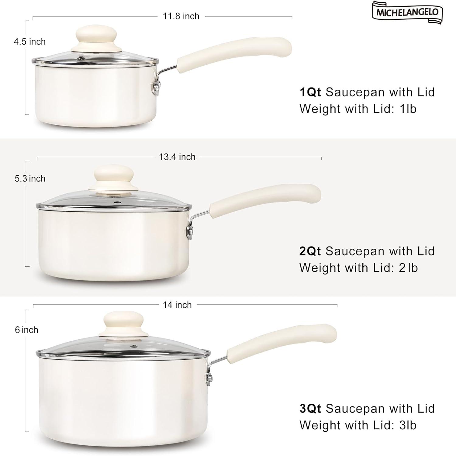 image:imageMICHELANGELO Sauce Pan Set 1 Quart amp 2 Quart Nonstick Ceramic Saucepan Set 1 QTamp 2QT amp3QT