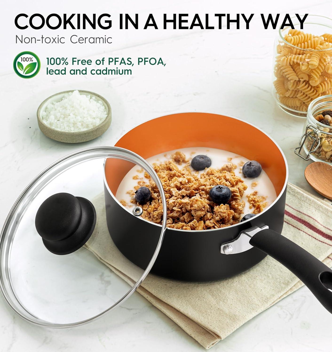 image:imageMICHELANGELO Sauce Pan Set 1 Quart amp 2 Quart Nonstick Ceramic Saucepan Set 1 QTamp 2QT amp3QT