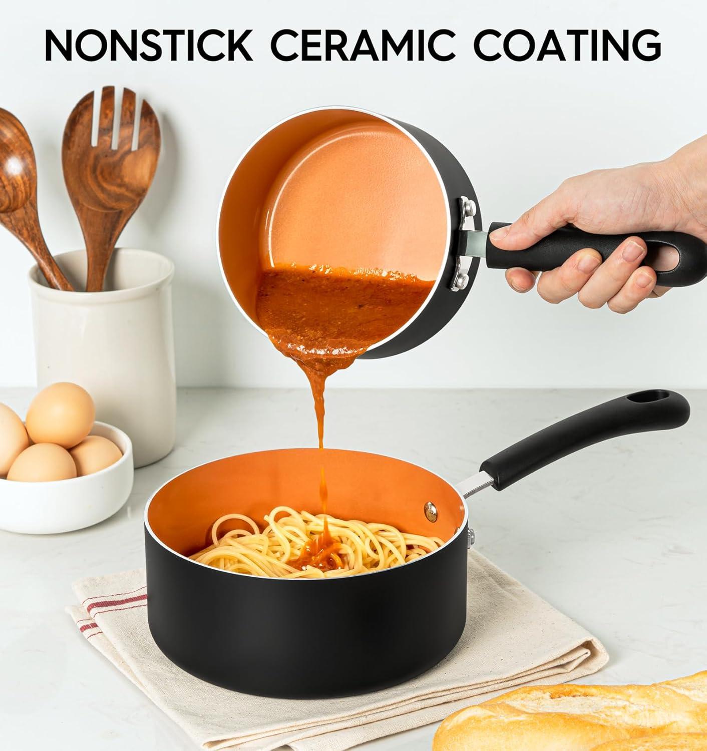 image:imageMICHELANGELO Sauce Pan Set 1 Quart amp 2 Quart Nonstick Ceramic Saucepan Set 1 QTamp 2QT amp3QT