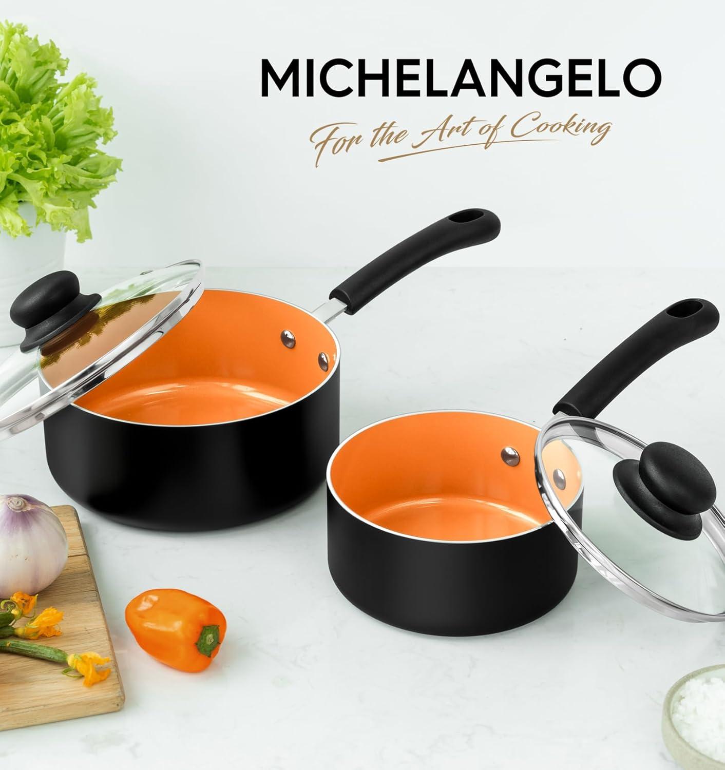 image:imageMICHELANGELO Sauce Pan Set 1 Quart amp 2 Quart Nonstick Ceramic Saucepan Set 1 QTamp 2QT amp3QT