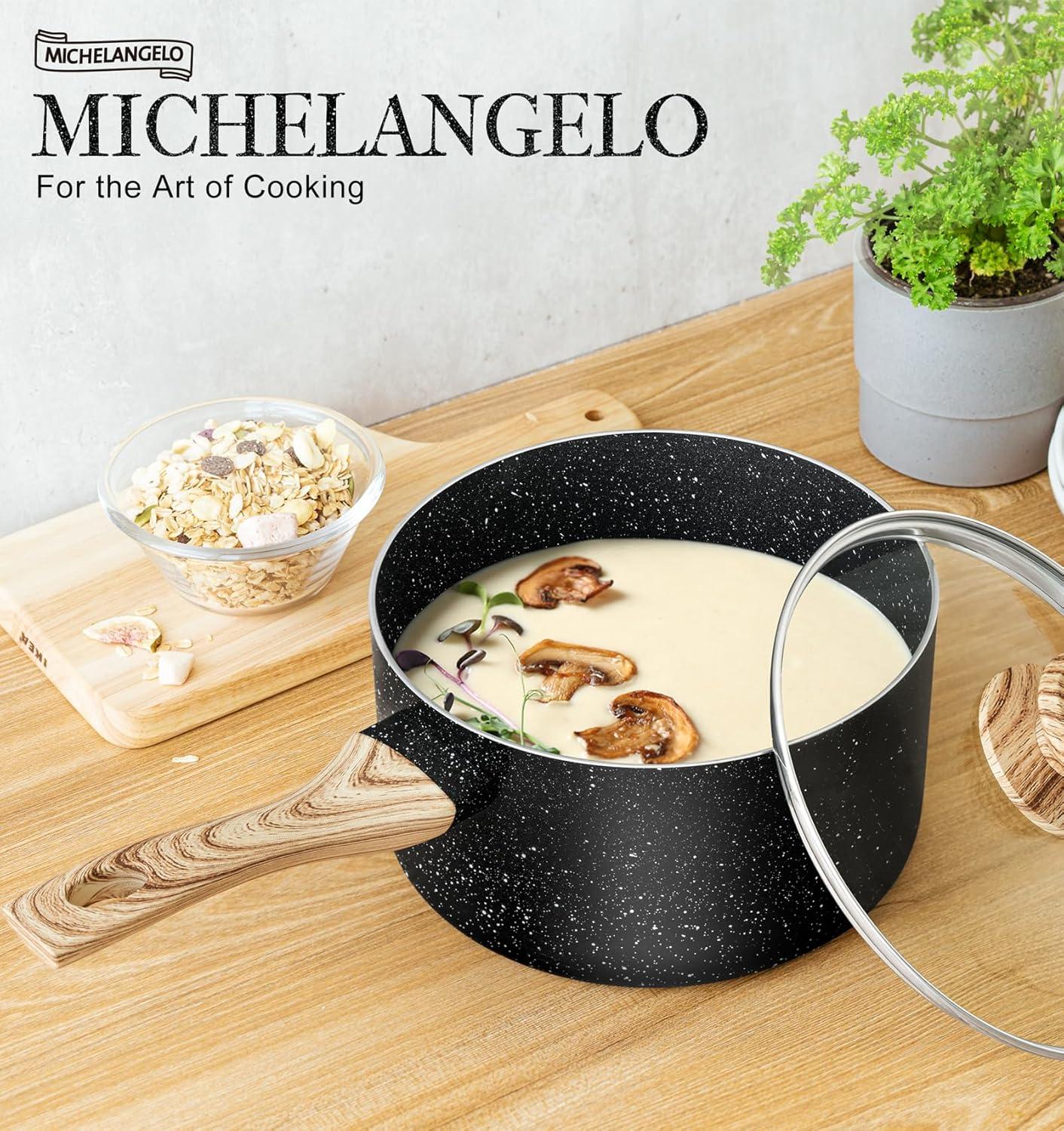 image:imageMICHELANGELO Sauce Pan Set 1 Quart amp 2 Quart amp 3 Quart 3 Quart Saucepan with Nonstick Granite Coatings