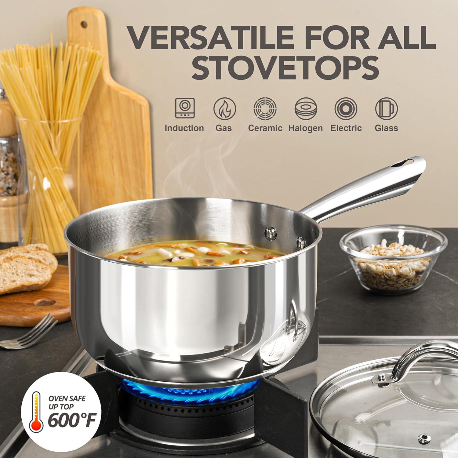 image:imageMICHELANGELO Stainless Steel Pot Set 6 Pcs with Triply Base Stainless Steel Saucepans with Lids Induction Saucepan Set with Staycool Handle 1QT amp 2QT amp 3QT