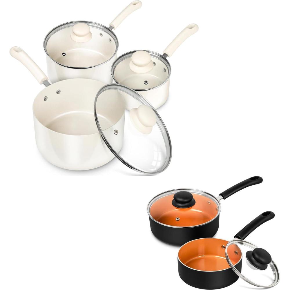 image:imageMICHELANGELO Sauce Pan Set 1 Quart amp 2 Quart Nonstick Ceramic Saucepan Set 1 QTamp 2QT amp3QT