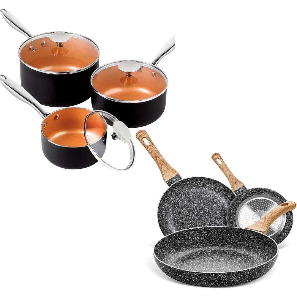 image:imageMICHELANGELO Sauce Pan Set 1 Quart amp 2 Quart amp 3 Quart 3 Piece Frying Pan Set with Nonstick Granite Coatings