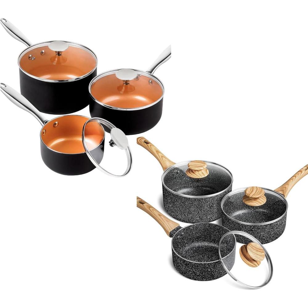 image:imageMICHELANGELO Sauce Pan Set 1 Quart amp 2 Quart amp 3 Quart 3 Piece Granite Saucepan Set 1 Quart amp 2 Quart amp 3 Quart