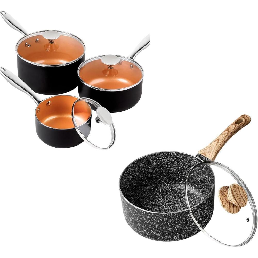 image:imageMICHELANGELO Sauce Pan Set 1 Quart amp 2 Quart amp 3 Quart 3 Quart Saucepan with Nonstick Granite Coatings