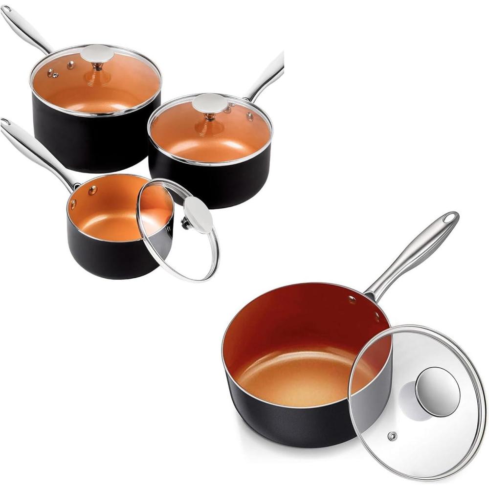 image:imageMICHELANGELO Sauce Pan Set 1 Quart amp 2 Quart amp 3 Quart Nonstick 3 Quart Saucepan with Lid